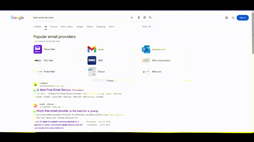 google search results for information