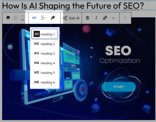 headline h1 tag wordpress