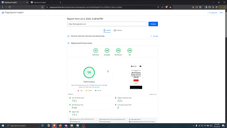 magicdart web page load speed comparison