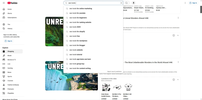 youtube autocomplete suggestions