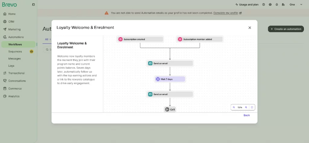 brevo welcome email visual automation flow
