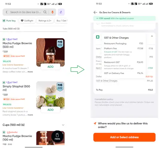 drip pricing swiggy app