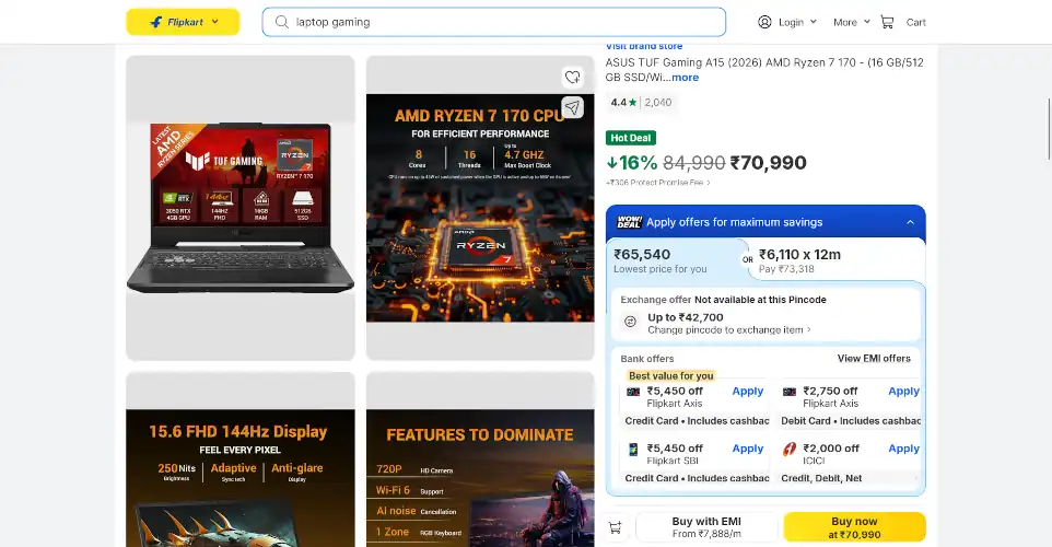 flipkart product page discounts emi offers