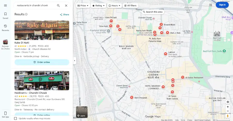google maps ads restaurants delhi