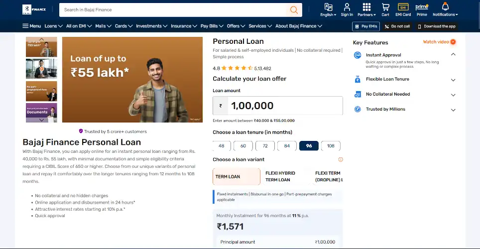 interactive calculators bajaj finance