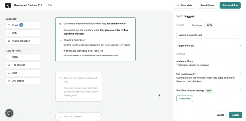 omnisend abandoned cart email campaign automation setup
