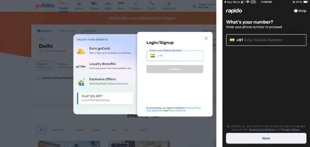 phone number signup goibibo rapido