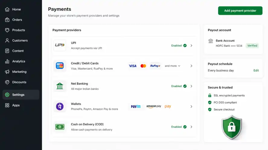 shopify payment gateway upi default