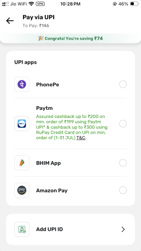 upi app single click checkouts