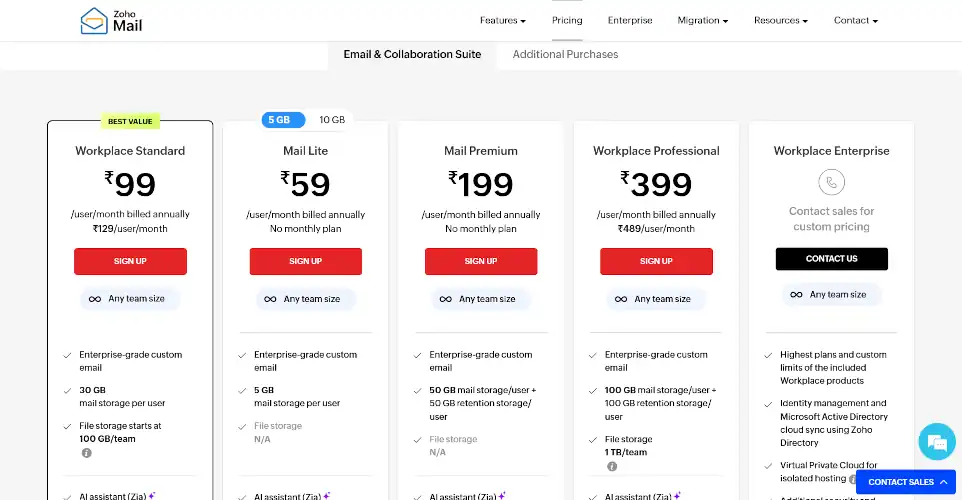 zoho pricing plans with badge cro tip