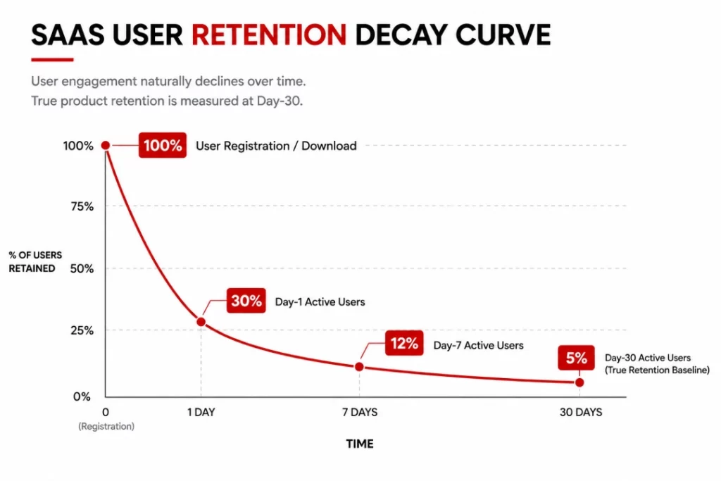 saas user retention decay curve