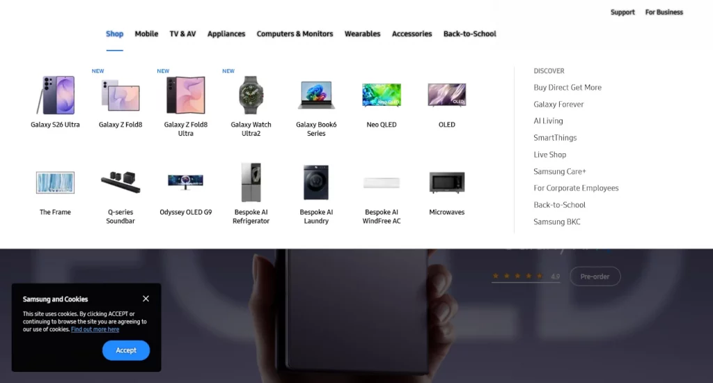 samsung site structure for ux